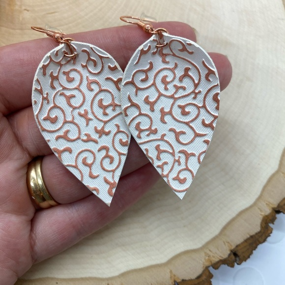 Rose Gold & White Drop Earrings - Picture 2 of 2